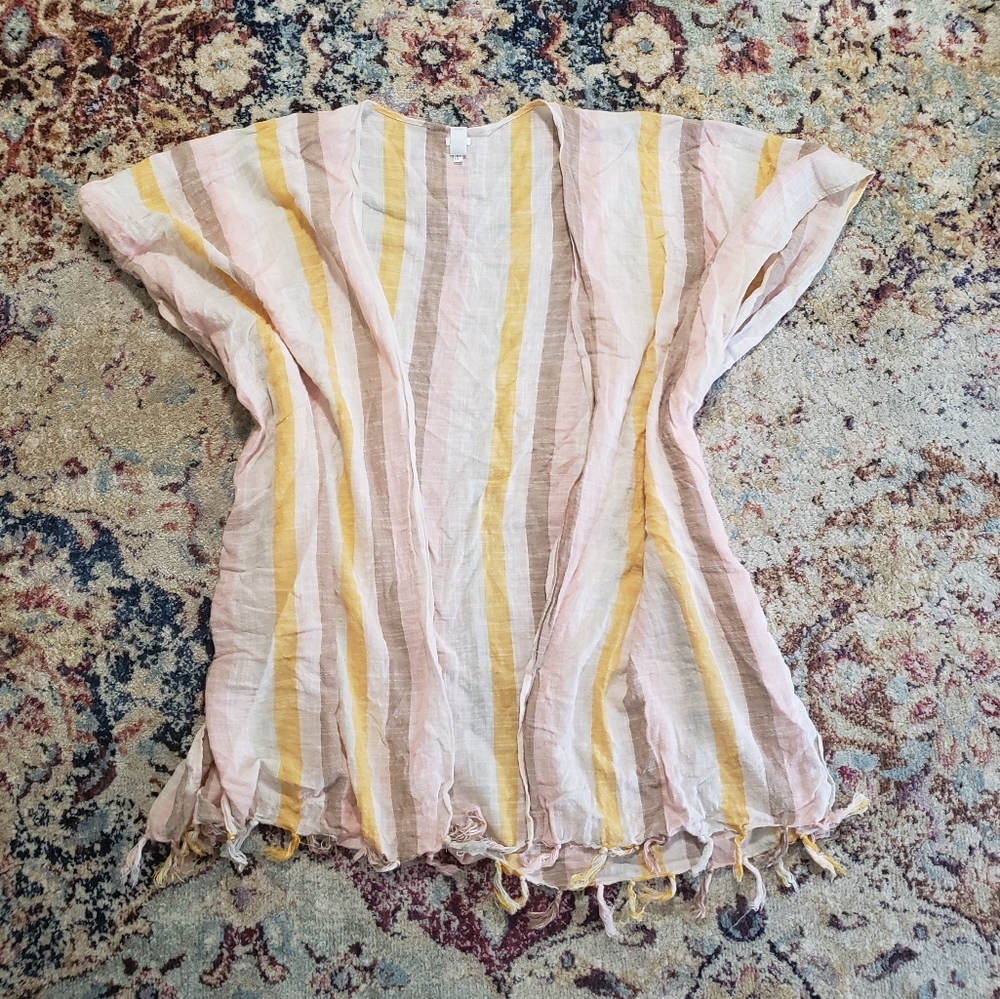 Aerie Kimono Fringe Striped Swim Coverup